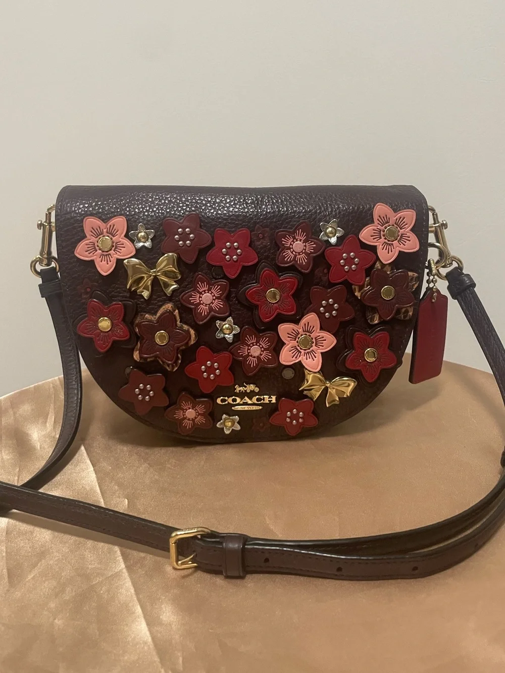 Coach C2176 Burgundy Daisy Applique Ellen Crossbody Bag Red & Pink Accent